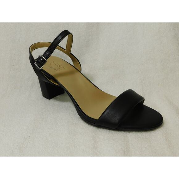 W627 Naturalizer Black Bristol Smooth Strappy Ankle Sandals Size 8.5 W - Picture 1 of 5